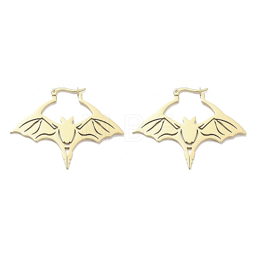 304 Stainless Steel Bat Hoop Earrings for Women EJEW-R156-07G-1