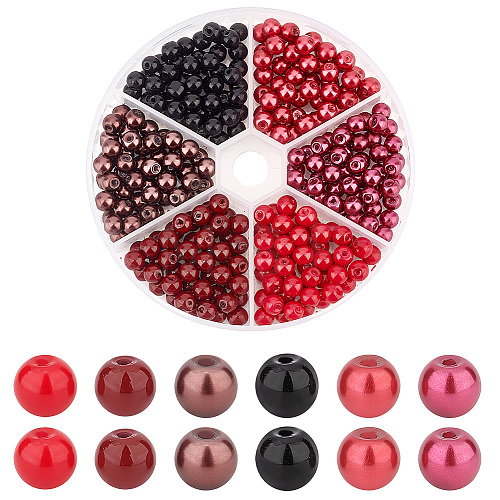   300Pcs 6 Colors Baking Painted Pearlized Glass Pearl Round Bead Strands HY-PH0001-06-1