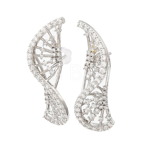 DNA Sequences Shape Brass Micro Pave Cubic Zirconia Stud Earrings EJEW-L270-14P-1