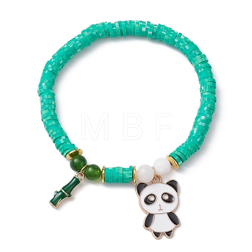 Polymer Clay Disc & Natural Malaysia Jade & TaiWan Jade Beaded Stretch Bracelet BJEW-JB09652-01-1