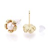 Brass & Natural Pearl Stud Earrings PEAR-N020-WX15-3