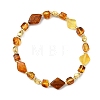 Natural Amber & Brass Beaded Stretch Bracelets for Women BJEW-JB13693-3