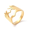 Ion Plating(IP) 304 Stainless Steel Hand Heart Open Cuff Ring for Women RJEW-K245-45G-3