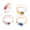 Copper Wire Wrapped Natural & Synthetic Gemstone Round Beaded Finger Rings for Women RJEW-JR00738-1