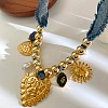 316L Surgical Stainless Steel & Resin & Plastic Pearl Heart Pendant Denim Cloth Bib Necklaces for Women WGD44EE-01-4