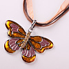 Butterfly Alloy Enamel & Rhinestone Pendant Waxed Cord Necklaces for Women FS-WGA0605-06-1