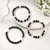 3Pcs 3 Styles Natural Lava Rock & Larvikite & Shell Pearl Beaded Stretch Bracelets for Kids BJEW-JB14097-1
