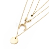 304 Stainless Steel Moon Pendant Triple Layered Necklace with Glass for Women NJEW-JN03871-6
