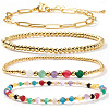4Pcs 4 Styles 304 Paperclip Chain Bracelets & Brass Round Beads Stretch Bracelets & Natural Mixed Gemstone Round Beads Stretch Bracelets Set for Women AS2287-1-5