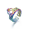 Ion Plating(IP) Rainbow Color 304 Stainless Steel Heart Crown Open Cuff Ring for Women RJEW-S405-259M-4