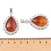 Natural Red Agate & Rhinestone Pendants G-K338-31P-11-3