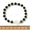 Natural Lava Rock & Larvikite & Selenite & Freshwater Shell Beads Stretch Bracelets for Women Men BJEW-JB13759-3