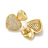 Heart Brass Pave Clear Cubic Zirconia Stud Earrings for Women EJEW-N054-44G-2