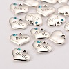 Wedding Theme Antique Silver Tone Tibetan Style Heart with Bride Rhinestone Charms X-TIBEP-N005-12A-2