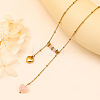 Natural Rose Quartz Heart Pendant 304 Stainless Steel Satellite Chain Necklaces for Women WG27E67-01-1