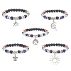 Natural Mixed Gemstone Round Beaded Stretch Bracelets with Alloy Charms BJEW-JB09403-1