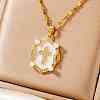 Shiny Retro Brass Micro Pave Clear Cubic Zirconia Oval with Cross Pendant Necklaces with Enamel YR4811-2-1