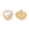 Rack Plating Heart Brass Micro Pave Clear Cubic Zirconia Stud Earring for Women EJEW-G394-38G-1