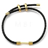 Brass Column Bar Link Bracelet with Leather Cords BJEW-G675-05G-11-1