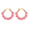 304 Stainless Steel & Bohemian Beaded Flower Hoop Earrings for Women EJEW-R001-02G-03-2