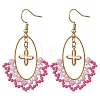Oval Brass & 304 Stainless Steel Dangle Earrings EJEW-MZ00799-02-3