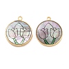 Alloy Pave Shell Flat Round Pendants FIND-C073-01G-03-1