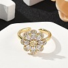 Flower Brass Micro Pave Cubic Zirconia Cuff Rings for Women RJEW-A069-01B-G-3