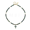 Natural Chrysocolla and Natural Cultured Freshwater Pearl Pendant Necklaces NJEW-JN06626-3