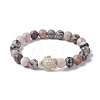 Natural Pink Zebra Jasper & Howlite Turtle Beaded Stretch Bracelets BJEW-JB09831-1