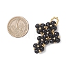 Natural Black Onyx Round Beads & Glass Seed Beaded Cross Pendants PALLOY-MZ01151-02-2