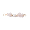 Natural Rose Quartz Chip & Natural Cultured Freshwater Pearl Rice Beaded Connector Charms PALLOY-JF03707-11-1