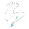 Synthetic Dyed Synthetic Turquoise Cross and Round Shell Pearl Pendant Brass Cable Chain Rolo Chain Necklaces for Women NJEW-JN05793-5