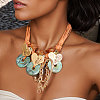Bohemian Style Alloy Resin Disc Heart Pendant Multi-strand Waxed Cord Bib Necklaces for Women FS-WGB6778-01-2