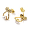 Bowknot Brass Micro Pave Clear Cubic Zirconia Stud Earrings EJEW-A040-01G-2