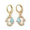 Hamsa Hand with Evil Eye Golden Brass Dangle Leverback Earrings EJEW-Q797-22G-02-1