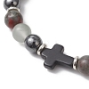 Natural African Bloodstone & Synthetic Turquoise & Hematite Beaded Stretch Bracelets BJEW-JB13449-3