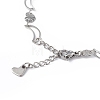 304 Stainless Steel Moon & Heart Link Chain Bracelet for Women BJEW-G669-19P-3