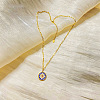 303 Stainless Steel Enamel Flat Round with White Flower Pendant Necklaces for Women FS-WGC7F5D-01-4