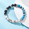 Round Natural Lava Rock & Dyed Fire Crackle Agate & Sea Shell & Synthetic Turquoise Beads Stretch Bracelets for Women BJEW-JB12743-1