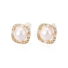 Square Brass Micro Pave Clear Cubic Zirconia Stud Earrings PEAR-N020-JY02-1