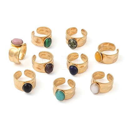 Oval Natural Mixed Stone Finger Rings RJEW-Z057-12G-1