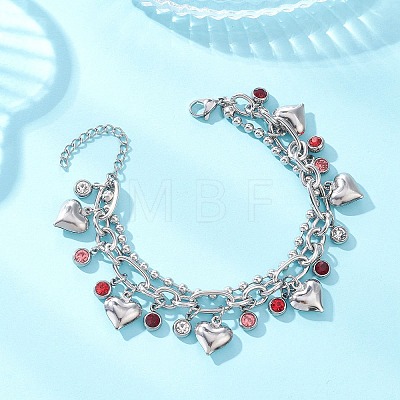 Heart 304 Stainless Steel Figaro & Ball Chains Double Layers Bracelets BJEW-JB13177-01-1