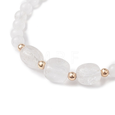 Natural Quartz Crystal Cube & Round Rock Crystal Beaded Stretch Bracelets BJEW-JB10807-01-1