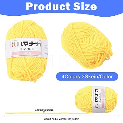 12 Skeins 4 Colors 4-Ply 60%Polyester 40%Acrylic Blended Yarn OCOR-FS0001-07B-1