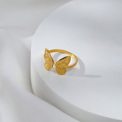Stainless Steel Butterfly Adjustable Open Cuff Rings for Women OK2282-2-1