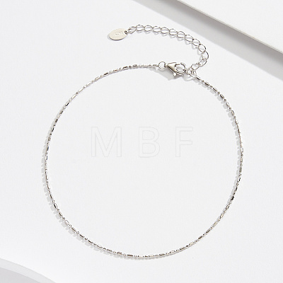 925 Sterling Silver Ball Chain Anklet AJEW-Z029-15P-1