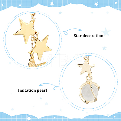 ANATTASOUL 2 Pairs 2 Style Cat Eye Planet & Brass Star Asymmetrical Earrings EJEW-AN0002-20-1