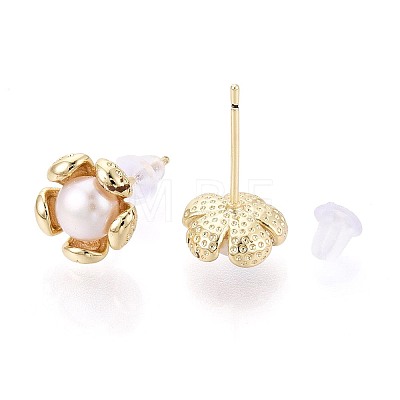 Brass & Natural Pearl Stud Earrings PEAR-N020-WX15-1