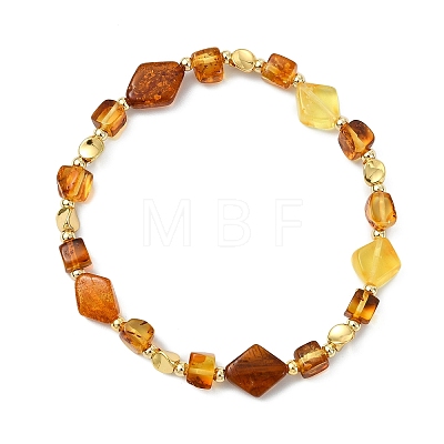 Natural Amber & Brass Beaded Stretch Bracelets for Women BJEW-JB13693-1