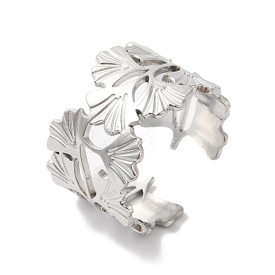 304 Stainless Steel Gingko Leaf Open Cuff Ring for Women RJEW-K245-42P-1